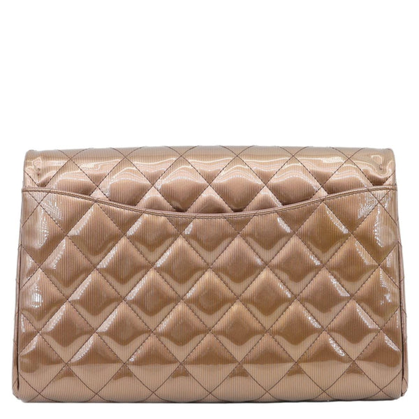 CHANEL Classic Flap Quilted Striated Patent Leather Shoulder Bag Bronze