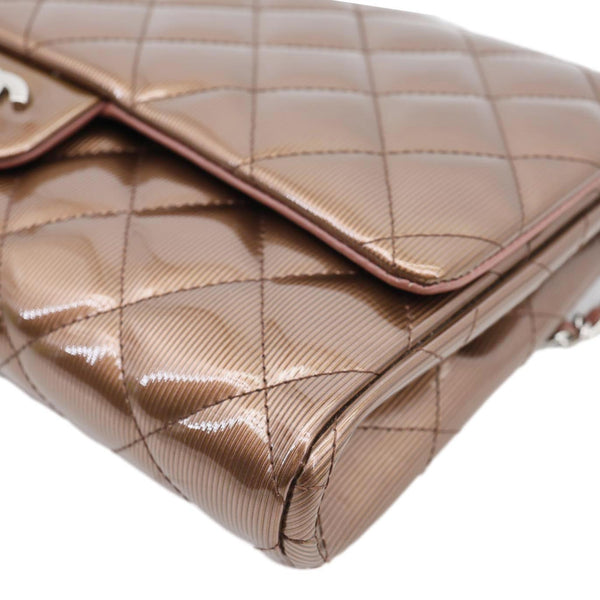 CHANEL Classic Flap Quilted Striated Patent Leather Shoulder Bag Bronze