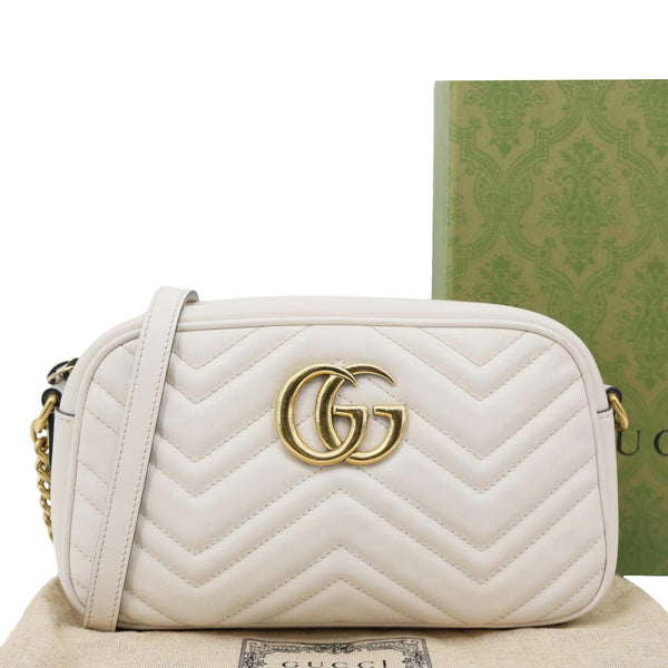 GUCCI GG Marmont Small Matelasse Chevron Leather Camera Bag White 447632
