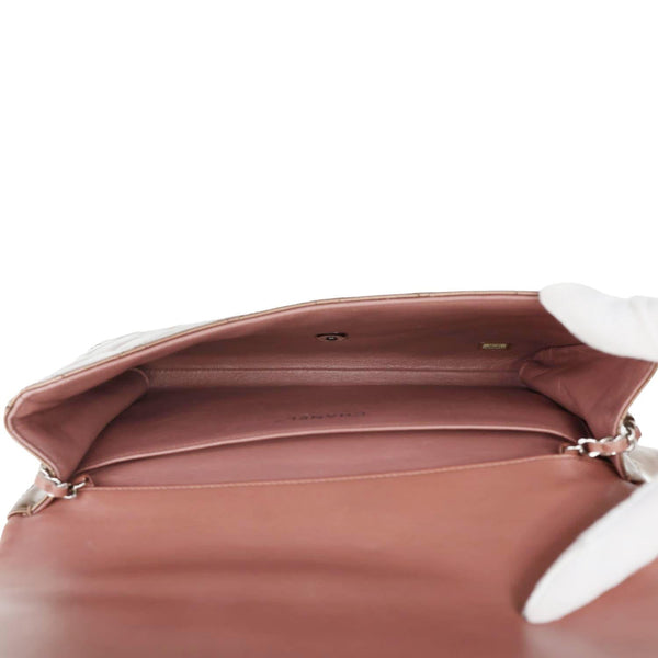 CHANEL Classic Flap Quilted Striated Patent Leather Shoulder Bag Bronze