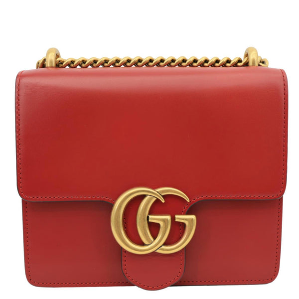 GUCCI Interlocking GG Small Leather Chain Shoulder Bag Red 431384