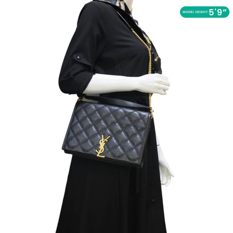 YVES SAINT LAURENT Becky Quilted Lambskin Leather Chain Shoulder Bag Black