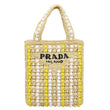 PRADA Embroidered Logo Raffia Wood Bead Tote Bag Multicolor