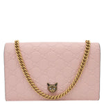 GUCCI Linea Cat Animalier Leather Chain Crossbody Bag Pink 548060