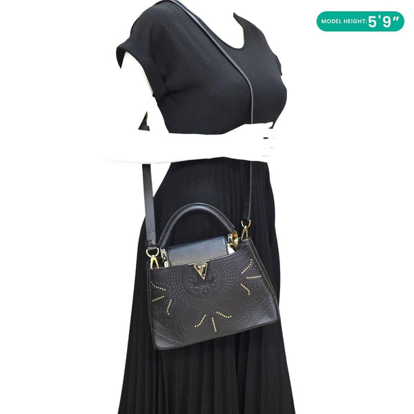 LOUIS VUITTON Capucines BB Trunk Lotus Leather Satchel Crossbody Bag Black