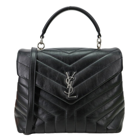 YVES SAINT LAURENT Loulou Quilted Leather Top Handle Shoulder Bag Black