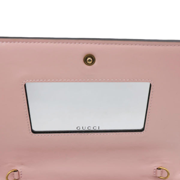 GUCCI Linea Cat Animalier Leather Chain Crossbody Bag Pink 548060