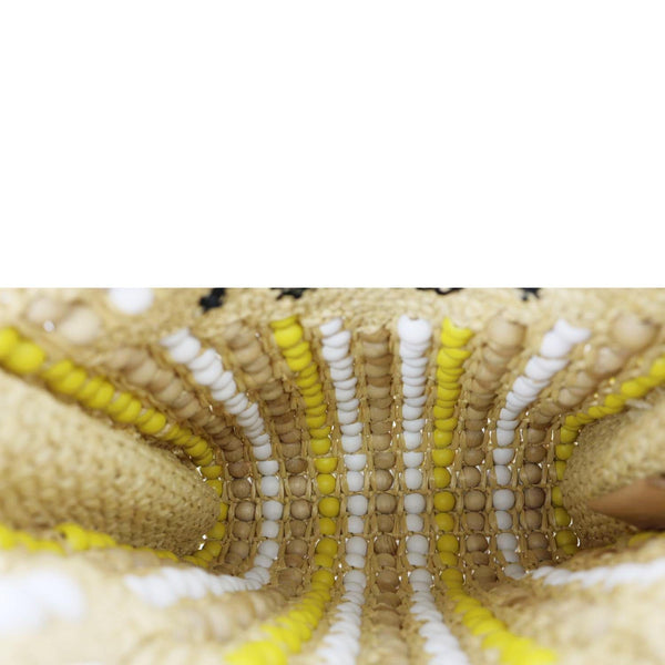 PRADA Embroidered Logo Raffia Wood Bead Tote Bag Multicolor