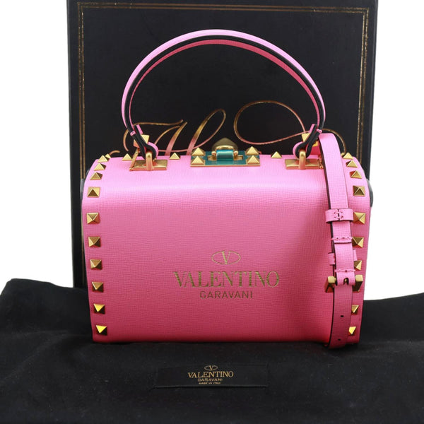 VALENTINO Garavani Rockstud Alcove Box Grainy Calfskin Leather Shoulder Bag Pink