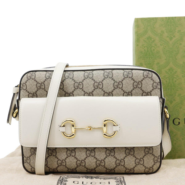 GUCCI Horsebit 1955 Small GG Supreme Canvas Shoulder Bag White 645454