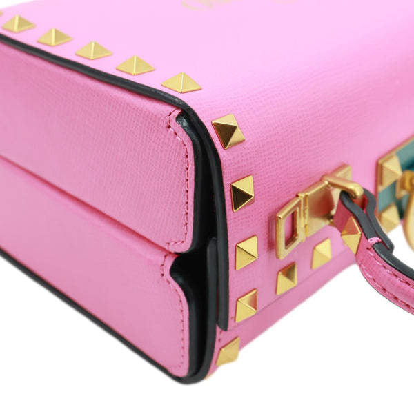 VALENTINO Garavani Rockstud Alcove Box Grainy Calfskin Leather Shoulder Bag Pink