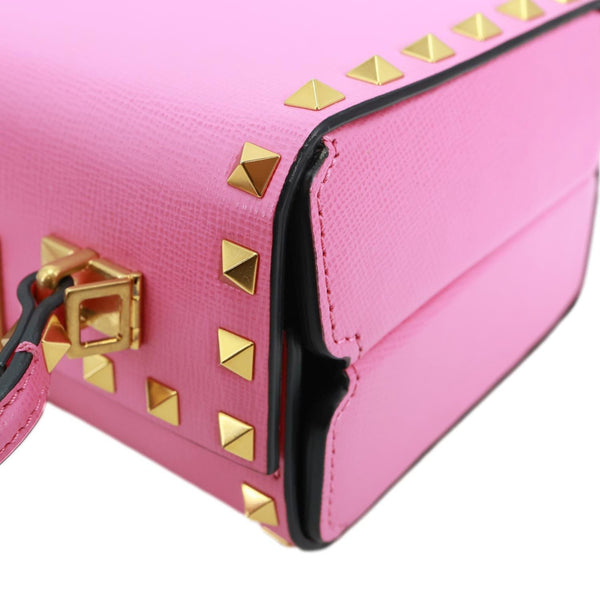 VALENTINO Garavani Rockstud Alcove Box Grainy Calfskin Leather Shoulder Bag Pink