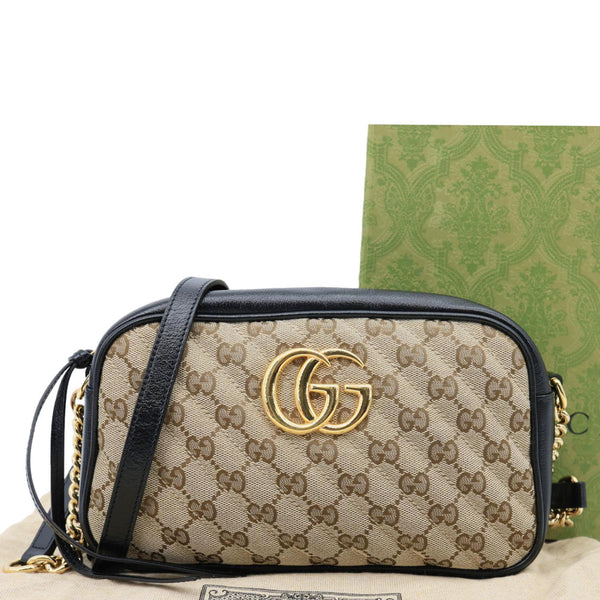 GUCCI Marmont Small Monogram Canvas Crossbody Camera Bag Beige 447632