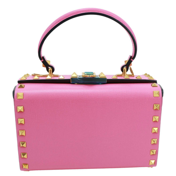 VALENTINO Garavani Rockstud Alcove Box Grainy Calfskin Leather Shoulder Bag Pink