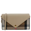 BURBERRY Hannah Envelope Calfskin House Check Wallet on Strap Beige