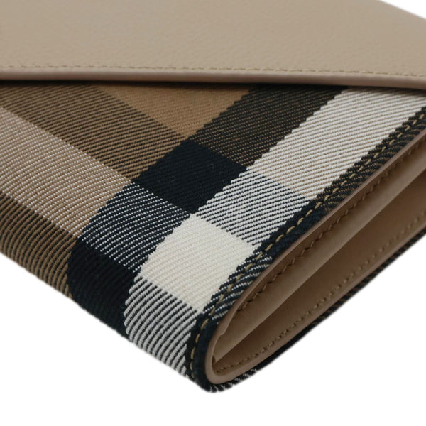 BURBERRY Hannah Envelope Calfskin House Check Wallet on Strap Beige