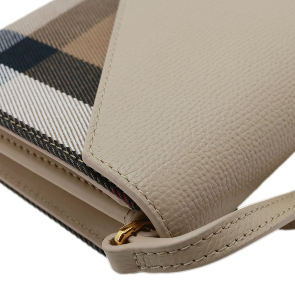 BURBERRY Hannah Envelope Calfskin House Check Wallet on Strap Beige