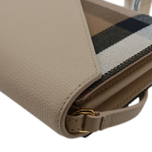 BURBERRY Hannah Envelope Calfskin House Check Wallet on Strap Beige
