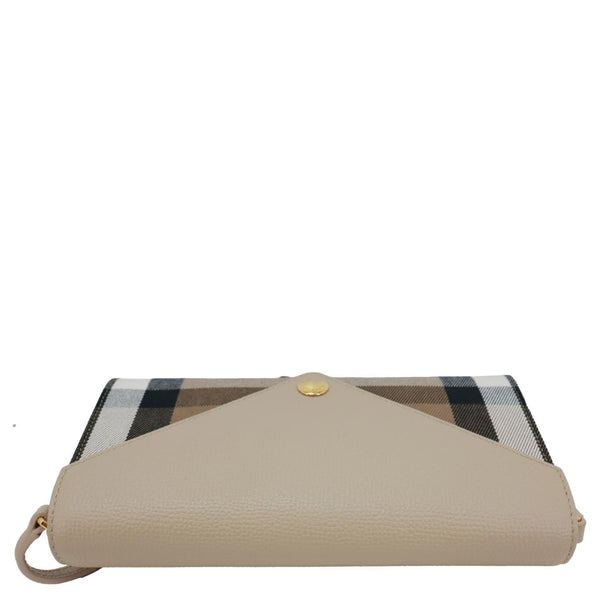 BURBERRY Hannah Envelope Calfskin House Check Wallet on Strap Beige