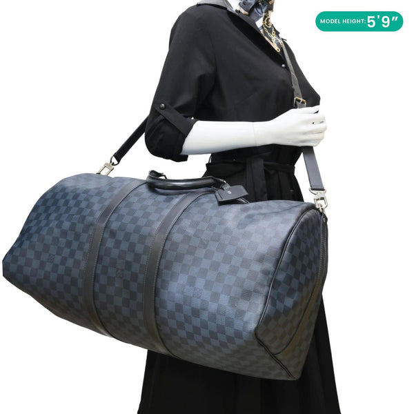 LOUIS VUITTON Keepall 55 Bandouliere Damier Cobalt Travel Bag Navy Blue