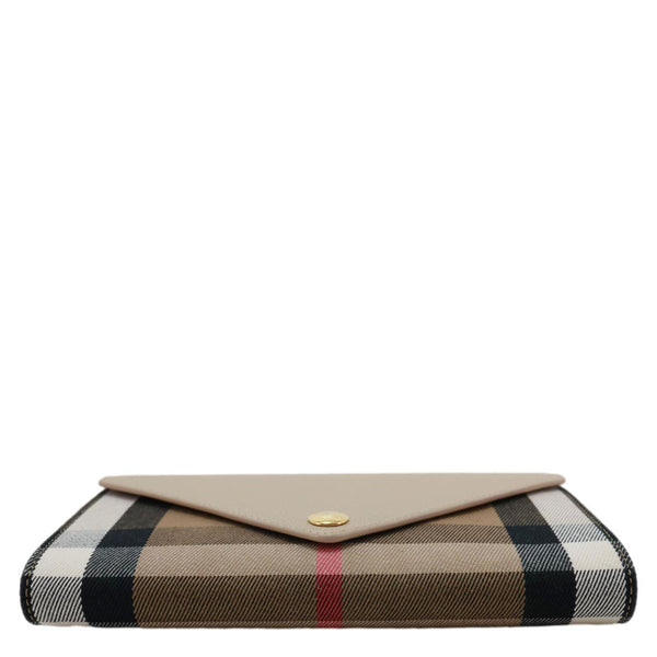 BURBERRY Hannah Envelope Calfskin House Check Wallet on Strap Beige