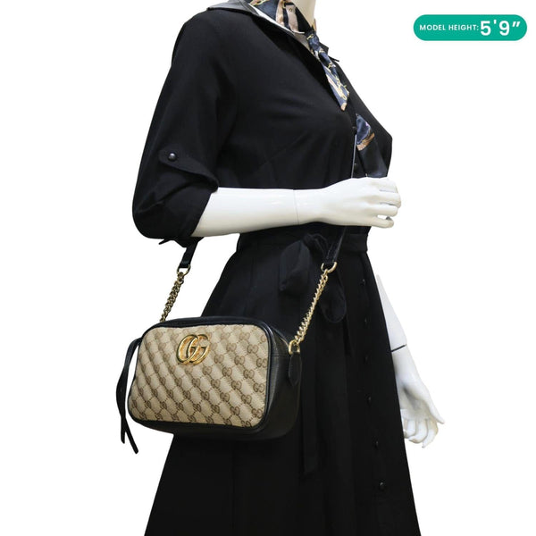 GUCCI Marmont Small Monogram Canvas Crossbody Camera Bag Beige 447632