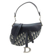 CHRISTIAN DIOR Saddle Oblique Jacquard Satchel Bag Navy Blue