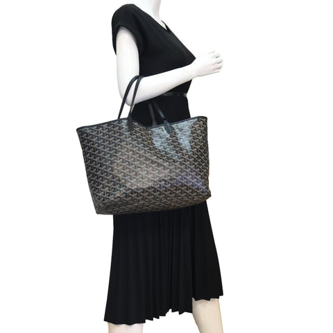 GOYARD Saint Louis PM Chevron Print Canvas Tote Bag Black