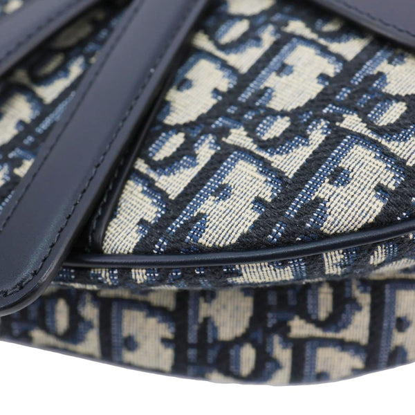 CHRISTIAN DIOR Saddle Oblique Jacquard Satchel Bag Navy Blue