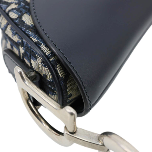 CHRISTIAN DIOR Saddle Oblique Jacquard Satchel Bag Navy Blue