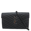 YVES SAINT LAURENT Envelope Grained Chevron Leather Wallet On Chain Black