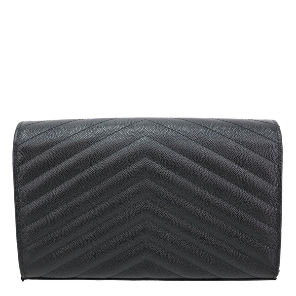 YVES SAINT LAURENT Envelope Grained Chevron Leather Wallet On Chain Black
