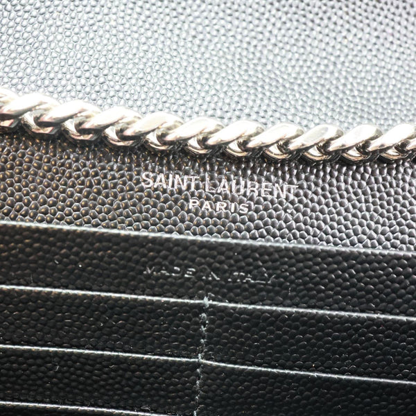 YVES SAINT LAURENT Envelope Grained Chevron Leather Wallet On Chain Black