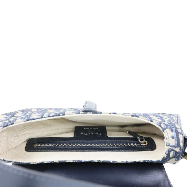 CHRISTIAN DIOR Saddle Oblique Jacquard Satchel Bag Navy Blue