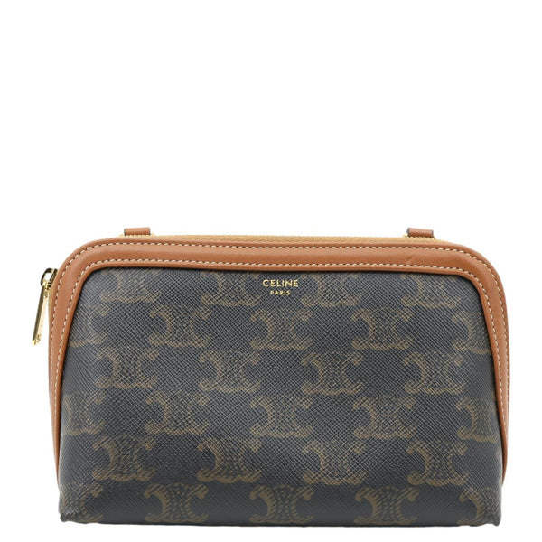 CELINE Triomphe Canvas Clutch On Chain Brown