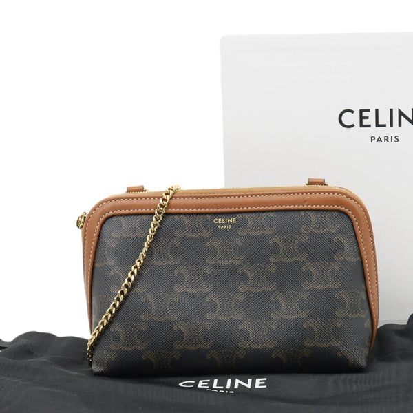 CELINE Triomphe Canvas Clutch On Chain Brown