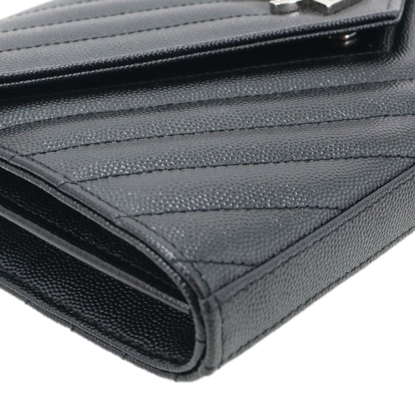 YVES SAINT LAURENT Envelope Grained Chevron Leather Wallet On Chain Black