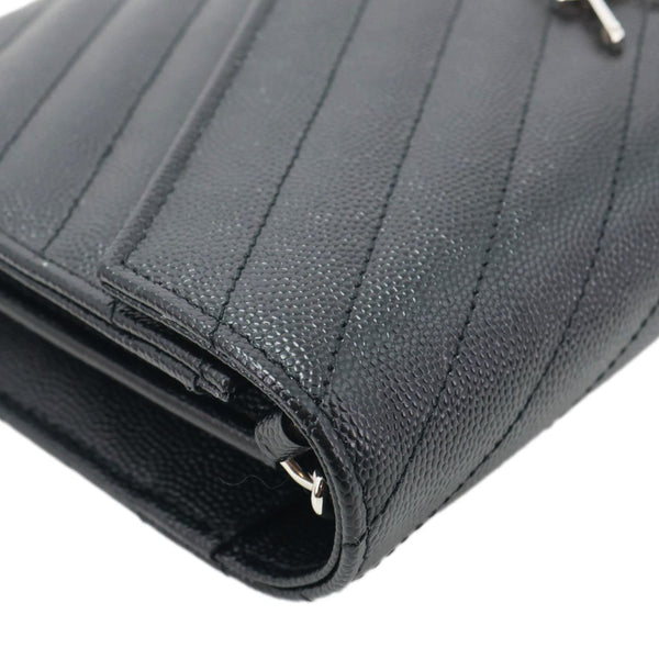 YVES SAINT LAURENT Envelope Grained Chevron Leather Wallet On Chain Black