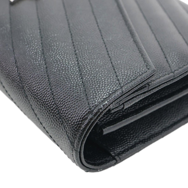 YVES SAINT LAURENT Envelope Grained Chevron Leather Wallet On Chain Black