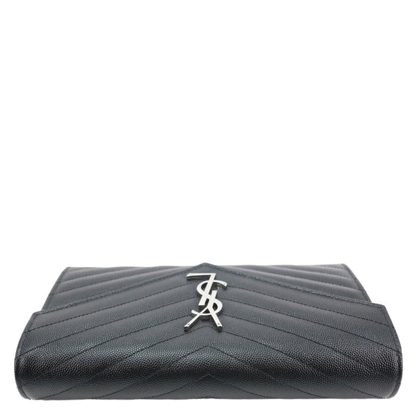 YVES SAINT LAURENT Envelope Grained Chevron Leather Wallet On Chain Black