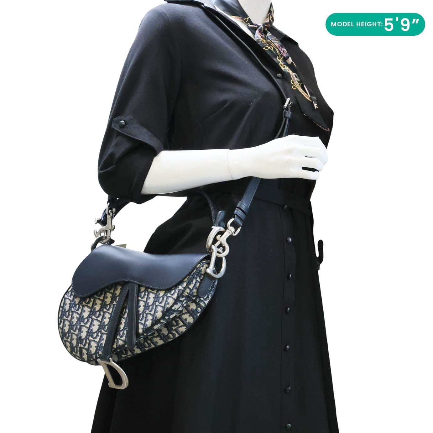 CHRISTIAN DIOR Saddle Oblique Jacquard Satchel Bag Navy Blue