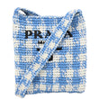 PRADA Embroidered Logo Yarn Crochet Tote Bag Blue