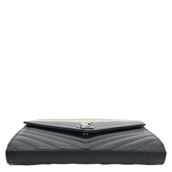 YVES SAINT LAURENT Envelope Grained Chevron Leather Wallet On Chain Black
