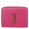 YVES SAINT LAURENT Grain De Poudre Matelasse Chevron Leather Compact Bifold Wallet Pink