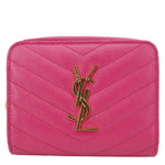 YVES SAINT LAURENT Grain De Poudre Matelasse Chevron Leather Compact Bifold Wallet Pink