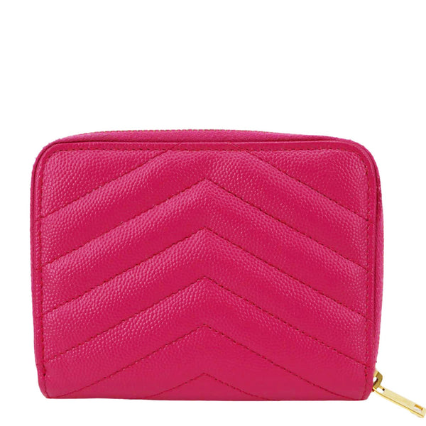 YVES SAINT LAURENT Grain De Poudre Matelasse Chevron Leather Compact Bifold Wallet Pink