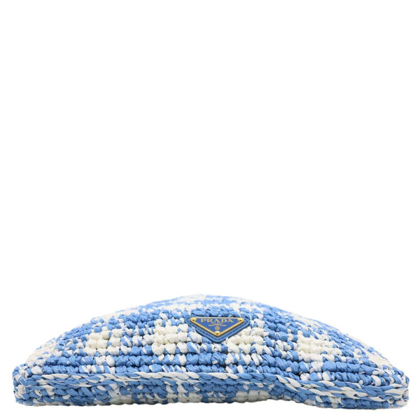 PRADA Embroidered Logo Yarn Crochet Tote Bag Blue