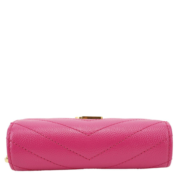YVES SAINT LAURENT Grain De Poudre Matelasse Chevron Leather Compact Bifold Wallet Pink