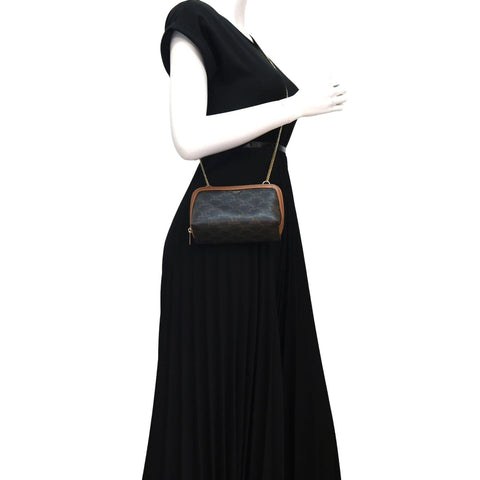 CELINE Triomphe Canvas Clutch On Chain Brown