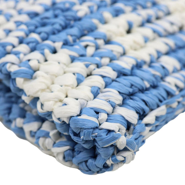 PRADA Embroidered Logo Yarn Crochet Tote Bag Blue